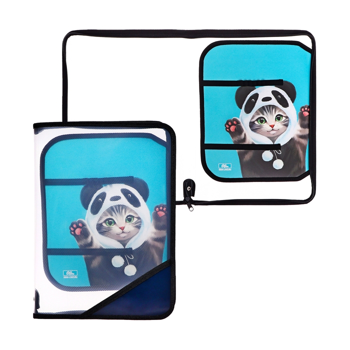 Папка для труда А4, 325 х 230 х 25 мм, молния вокруг, откидная планка, пластиковая, ПТР-1, Calligrata  Папка для труда А4, 325 х 230 х 25 мм, молния вокруг, откидная планка, пластиковая, ПТР-1, Calligrata "Котик панда"