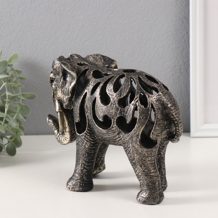 Сувенир полистоун Сувенир полистоун "Слон с узорными вырезами" под бронзу 8,5х22х17 см