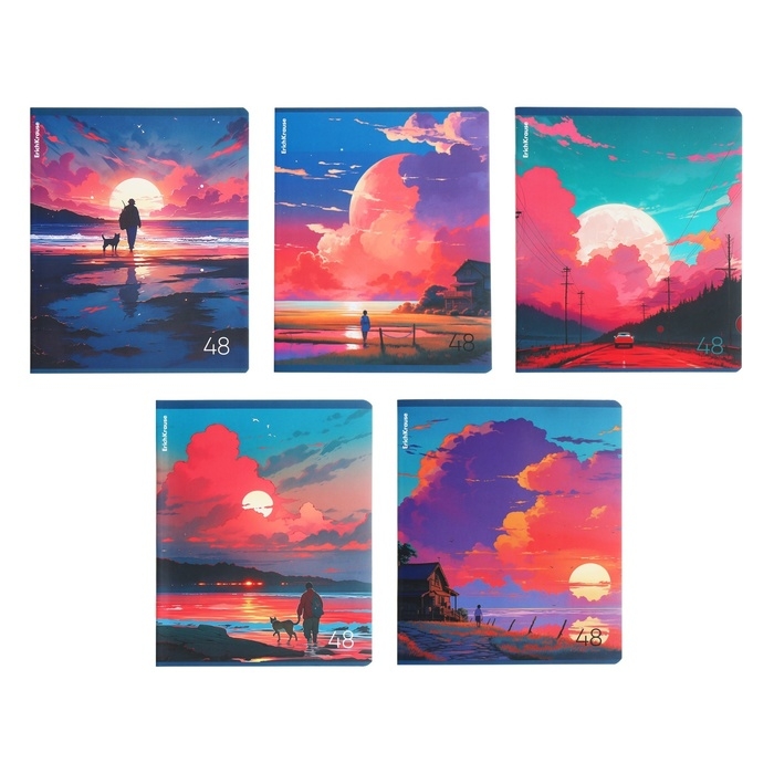 Тетрадь 48 листов в клетку, ErichKrause "Бирюзовые миры", обложка мелованный картон, матовая ламинация, блок офсет 100% белизна, МИКС