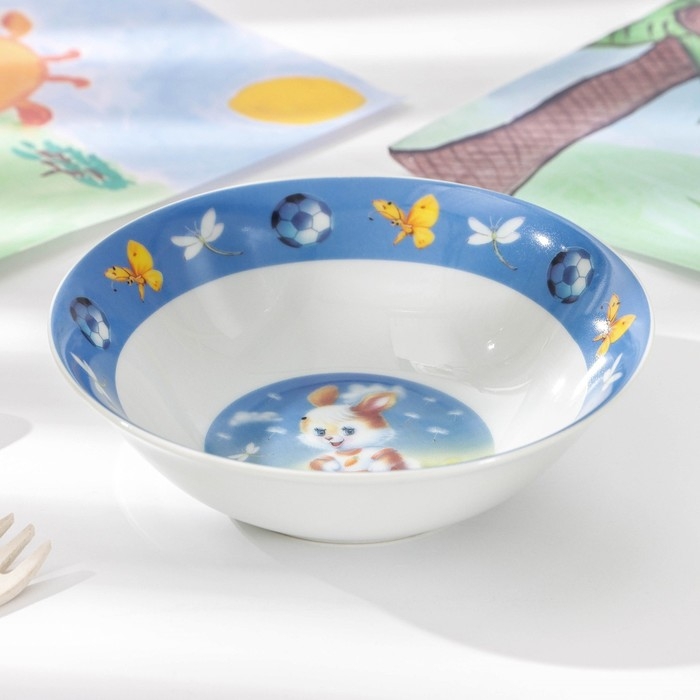 Набор детской посуды Доляна «Заяц футболист», 3 предмета: кружка 230 мл, миска 400 мл, тарелка d=18 см Набор детской посуды Доляна «Заяц футболист», 3 предмета: кружка 230 мл, миска 400 мл, тарелка d=18 см