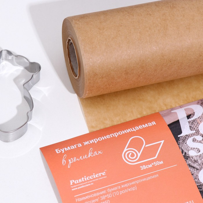 Пергамент силиконизированный, коричневый, жиростойкий, 38 см х 50 м Пергамент силиконизированный, коричневый, жиростойкий, 38 см х 50 м