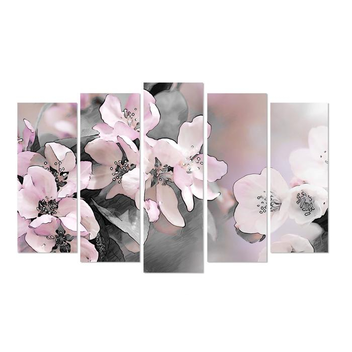 Модульная картина  Модульная картина "Цветы"  80х25, 71х25, 71х25, 63х25,63х25,  125*80 см