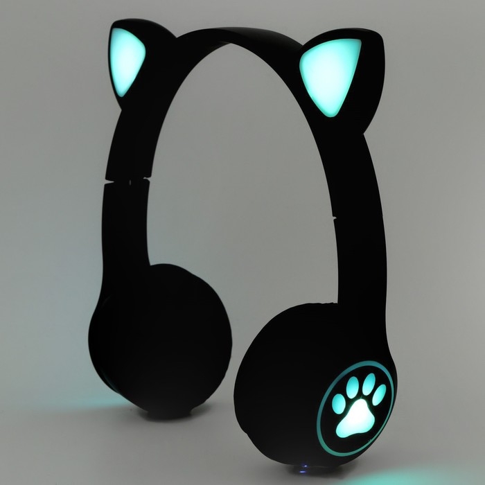 Наушники светящиеся ушки, беспроводные «Котик», черные W-03 Наушники светящиеся ушки, беспроводные «Котик», черные W-03