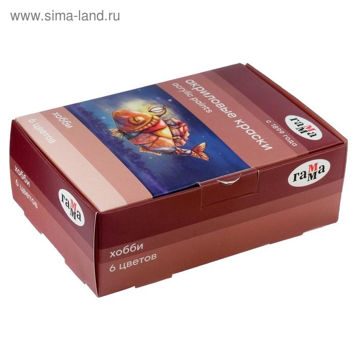 Краска акриловая, набор 6 цветов х 20 мл, Гамма Краска акриловая, набор 6 цветов х 20 мл, Гамма "Хобби", морозостойкая, глянцевая, 3012196