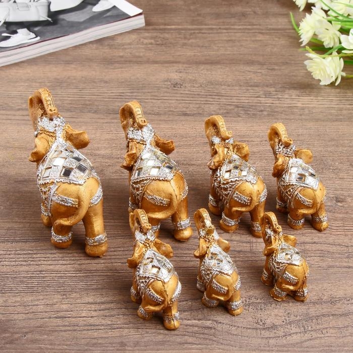 Сувенир полистоун набор 7 шт Сувенир полистоун набор 7 шт "Семейство слонов" 20х9,5х9 см