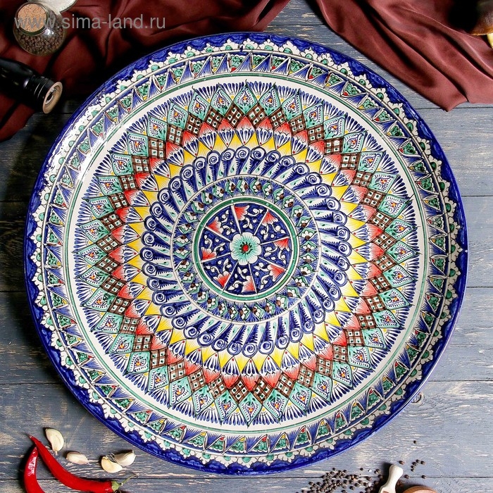 Ляган Риштанская Керамика "Узоры", 55 см, синий