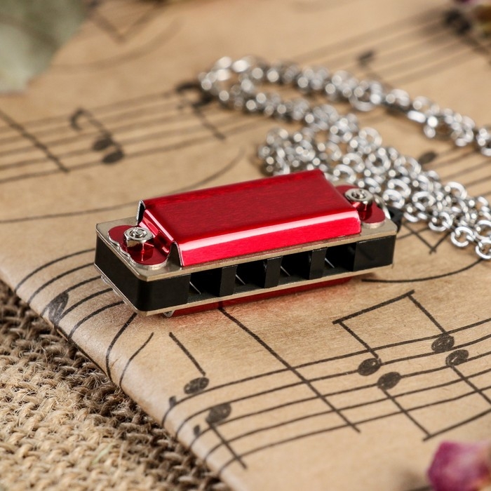 Губная гармошка Music Life 4 отверстия, 8 тонов, 3,5х1,5х1см, цепь 28см, красная Губная гармошка Music Life 4 отверстия, 8 тонов, 3,5х1,5х1см, цепь 28см, красная