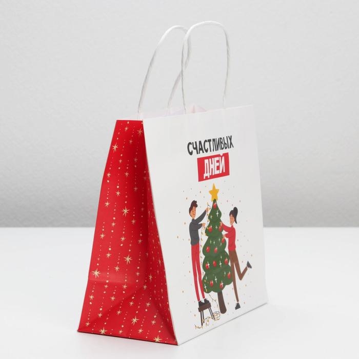 Пакет подарочный новогодний «Счастливых дней», 22 х 22 х 11 см, Новый год