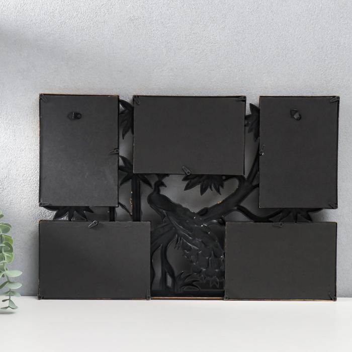 Фоторамка пластик на 5 фото 10х15 см Фоторамка пластик на 5 фото 10х15 см "Павлин на дереве" тёмное золото 32х46 см