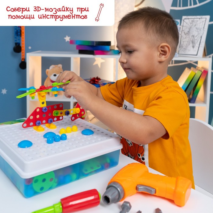 3D-мозаика «Ферма», с шуруповёртом, 6 картинок, 3+