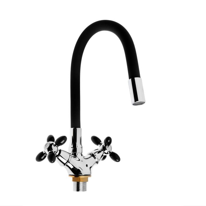 Смеситель для кухни Accoona A4882F-1, двухвентильный, с гибким изливом, черный Смеситель для кухни Accoona A4882F-1, двухвентильный, с гибким изливом, черный