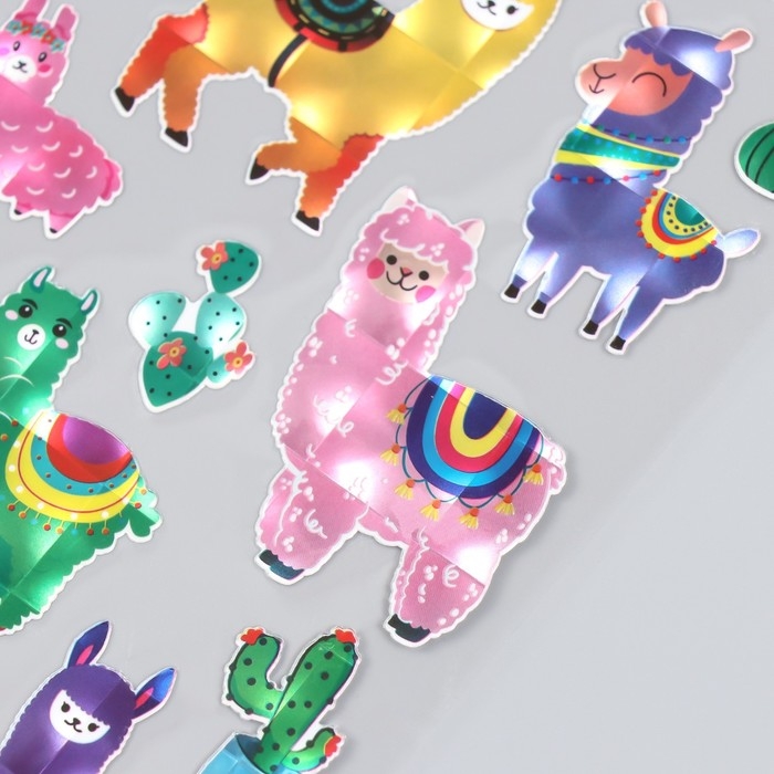 Наклейка пластик голография Наклейка пластик голография "Ламы и альпаки" МИКС 14,5х26 см