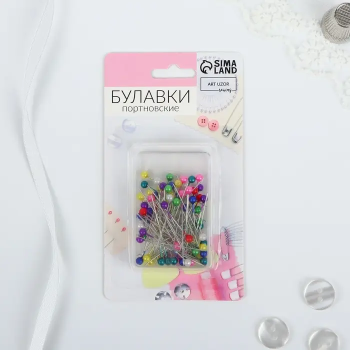 Булавки портновские, 35 мм, 80 шт., разноцветные