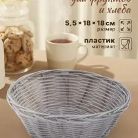 Корзинка хранения для фруктов и хлеба &laquo;Плуг&raquo;, 18&times;18&times;6 см, пластик, плетёная, серая