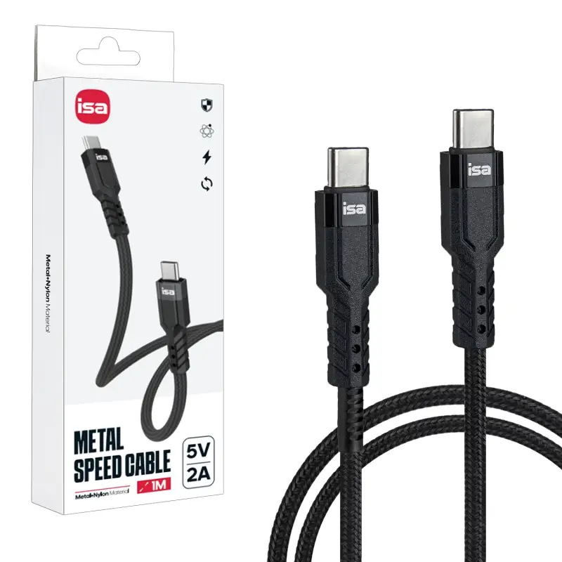 Кабель BX-8 Type-C на Type-C 1m 2A ISA черный Кабель BX-8 Type-C на Type-C 1m 2A ISA черный