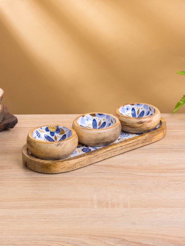 Набор розеток на подносе  Набор розеток на подносе "Васильки" (3 шт) дерево манго 33,5х13х6,5 см