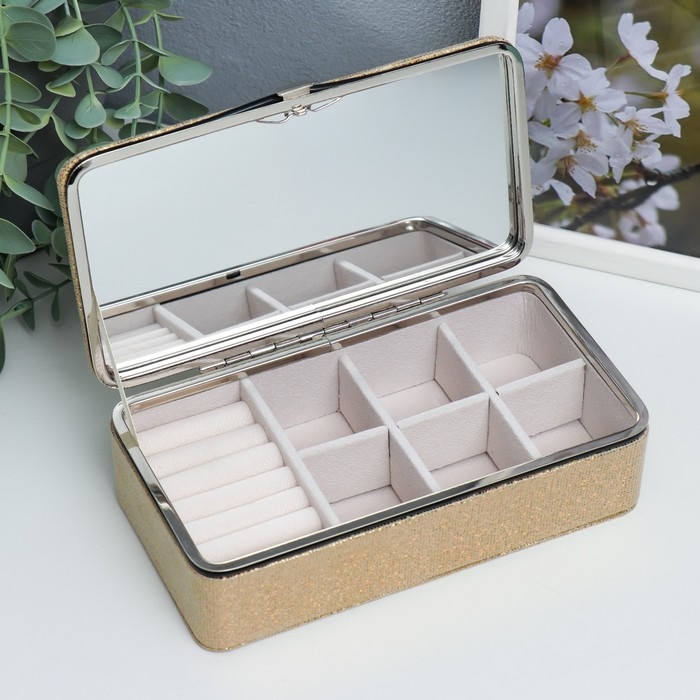 Шкатулка кожзам для украшений  Шкатулка кожзам для украшений "Мелкие квадратики. Золото" 6х9,8х18,5 см