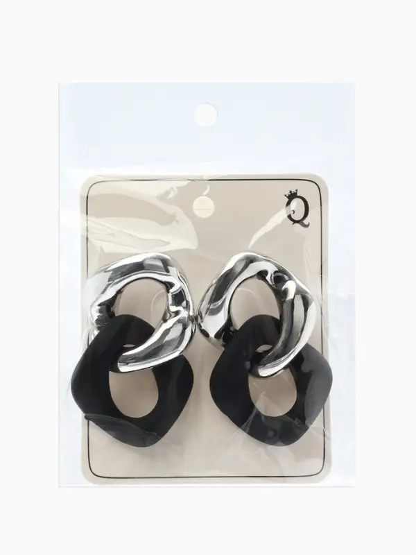 Серьги металл &laquo;Цепь&raquo;, диагональ, 2 полых ромба, серебристо-чёрные