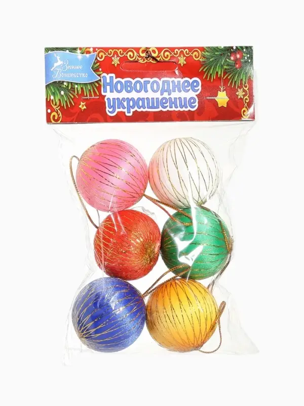 Ёлочные шары &laquo;Золотая нить&raquo;, d=4 см, набор 6 шт., МИКС