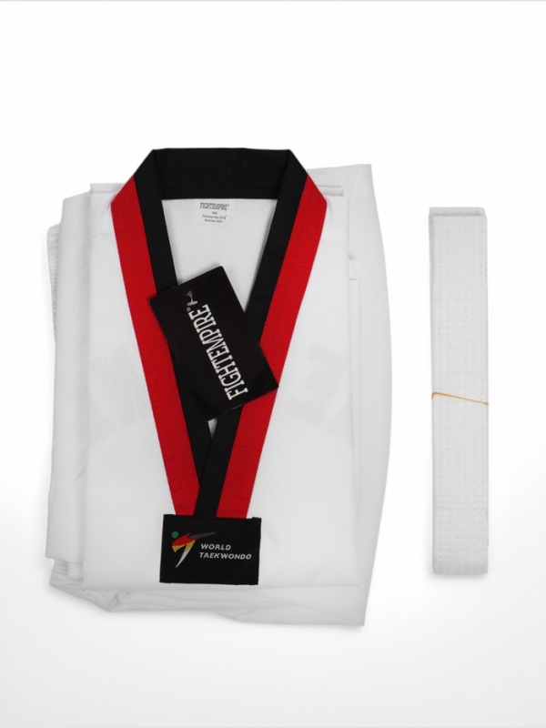 Добок (кимоно) для Тхэквондо, белый, черно-красный ворот, детский, размер 120