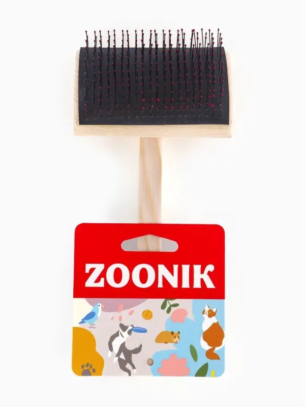 Щетка - пуходёрка ZOONIK, 85&times;55 мм, полукруглая, большая с каплями, дерево