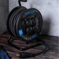 Удлинитель Topfort пласт. КГ 3x2,5 кв.мм 30м 16А 4 гнезда с/з.,с/загл.,IP44