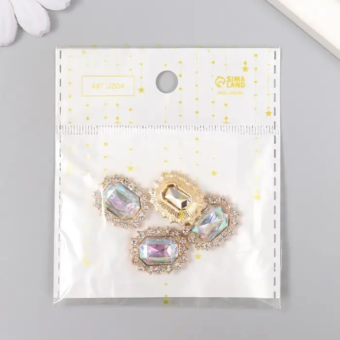 Декор для творчества металл "Медальон восьмиугольный" нежно-голубой кристалл стразы 2х1,5см