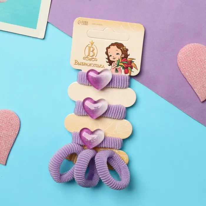 Резинка для волос  Резинка для волос "Сладость" (набор 6 шт) сердце мини, сиреневый
