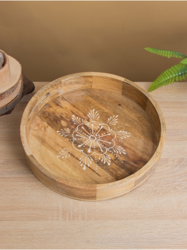 Поднос круглый с бортиками Поднос круглый с бортиками "Пряник" дерево манго 35х35х6,5 см