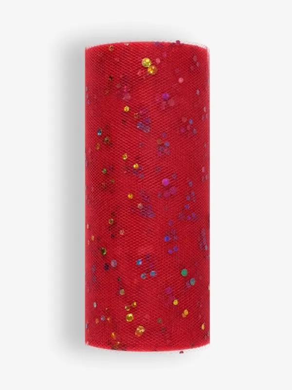 Фатин с разноцветными блёстками, 15 см, 23 &plusmn; 1 м, 11 &plusmn; 1 г/м&sup2;, цвет красный №17