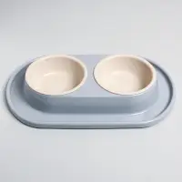 Миска двойная для животных &laquo;Мур-мяу&raquo;, 300 мл, на подставке, пластик, серая
