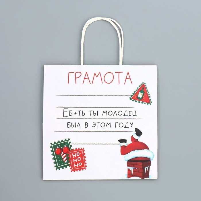 Пакет подарочный новогодний крафтовый «Молодец», 22 х 22 х 11 см, Новый год Пакет подарочный новогодний крафтовый «Молодец», 22 х 22 х 11 см, Новый год