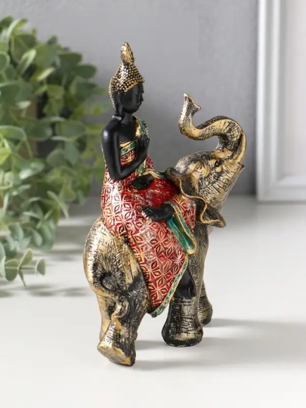 Сувенир полистоун "Будда в ярком наряде, на слоне" 5,5х11х16,5 см