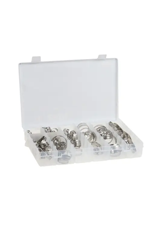 Набор червячных хомутов ZEIN engr, сквозная просечка, от 6 до 44 мм, нерж. сталь, 80 шт.