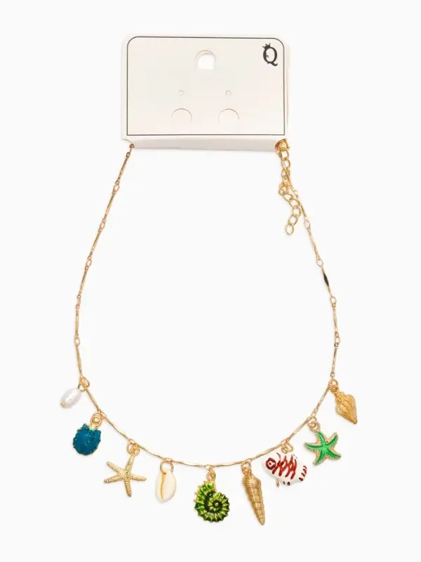 Колье "Летний вайб" морской мир, цветное в золоте