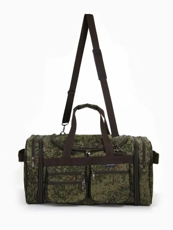 Сумка дорожная на молнии, с увеличением, наружные карманы, длинный ремень, камуфляж/зелёная