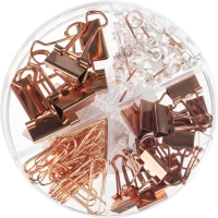 Набор канцелярский Deli 78553,4отд.(кнопки,скрепки,зажимы), роз.зол