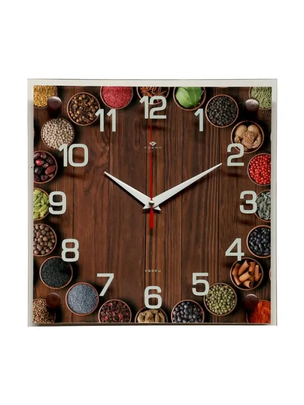 Часы настенные интерьерные &laquo;Специи&raquo;, серия: Кухня, бесшумные, плавный ход, 25&times;25 см, от батарейки 1&times;АА