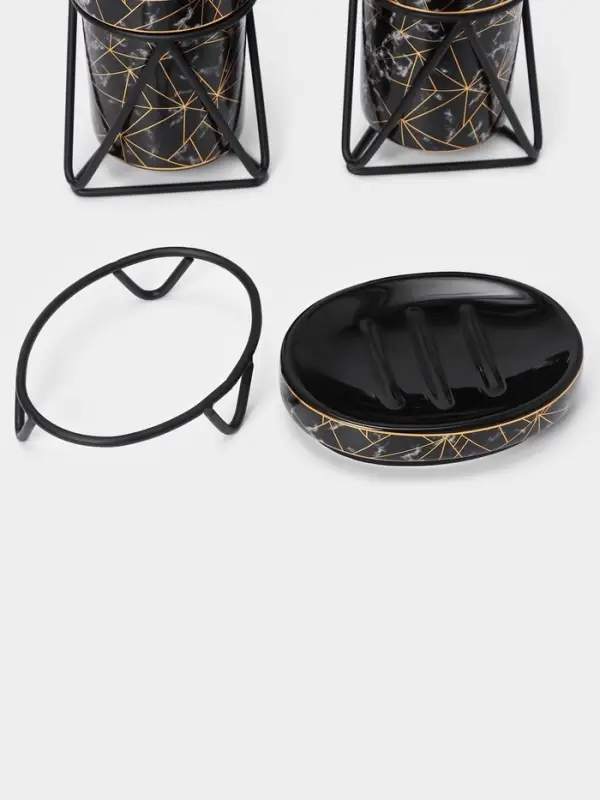 Аксессуары для ванной SAVANNA &laquo;Геометрика&raquo;, 3 предмета, мыльница, дозатор для мыла 290 мл, стакан, чёрные