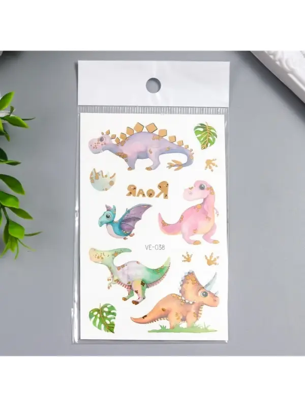 Переводные тату на тело цветные &laquo;Малыши динозаврики&raquo;, с золотом, 12&times;7.5 см, МИКС