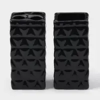 Набор аксессуаров для ванной комнаты &laquo;Ромбы&raquo;, 4 предмета, дозатор 230 мл, мыльница, 2 стакана, чёрный