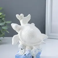 Сувенир керамика свет "Черепаха в кораллах" бело-синий 8х11,5х14 см