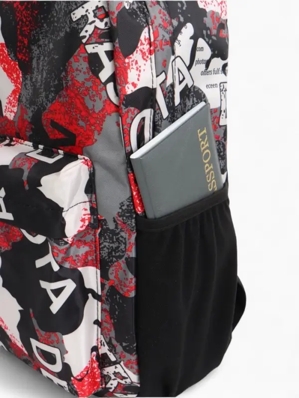 Рюкзак школьный на молнии, с карманами, с принтом, размер 30&times;13&times;42 см, красный/серый