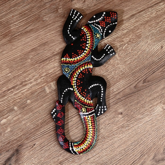 Панно дерево  Панно дерево "Геккон цветная абстракция" 30 см, МИКС