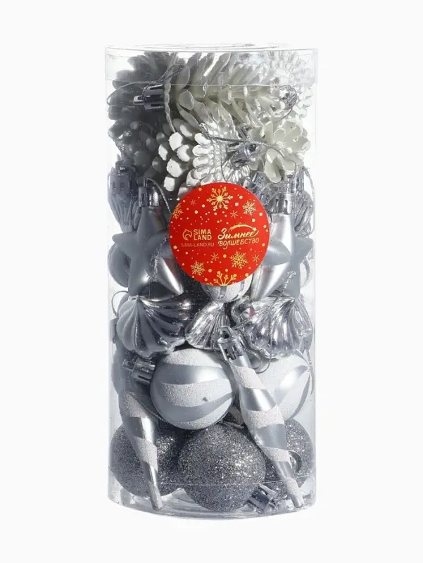 Ёлочные игрушки набор 33 шт. &laquo;Праздничный хоровод&raquo; 4 см, серебро