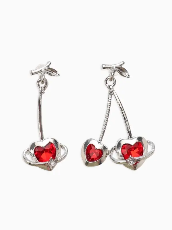 Серьги &laquo;Сердечная вишня&raquo;, красные в серебре