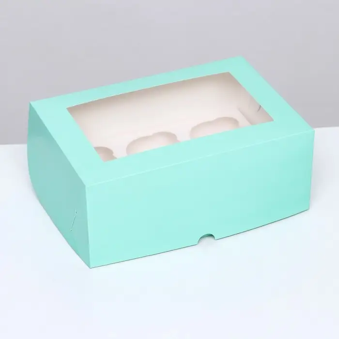 Упаковка на 6 капкейков с окном, зелёная, 25×17×10 см Упаковка на 6 капкейков с окном, зелёная, 25×17×10 см