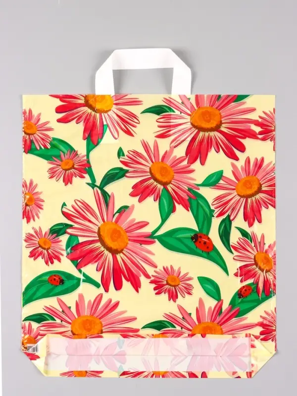 Пакет &laquo;Ромашки&raquo;, полиэтиленовый с петлевой ручкой, 38&times;42 + 3 см, 37 мкм