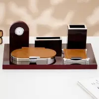 Набор настольный, органайзер 5 в 1 с визитницей и часами, 34&times;20&times;13 см