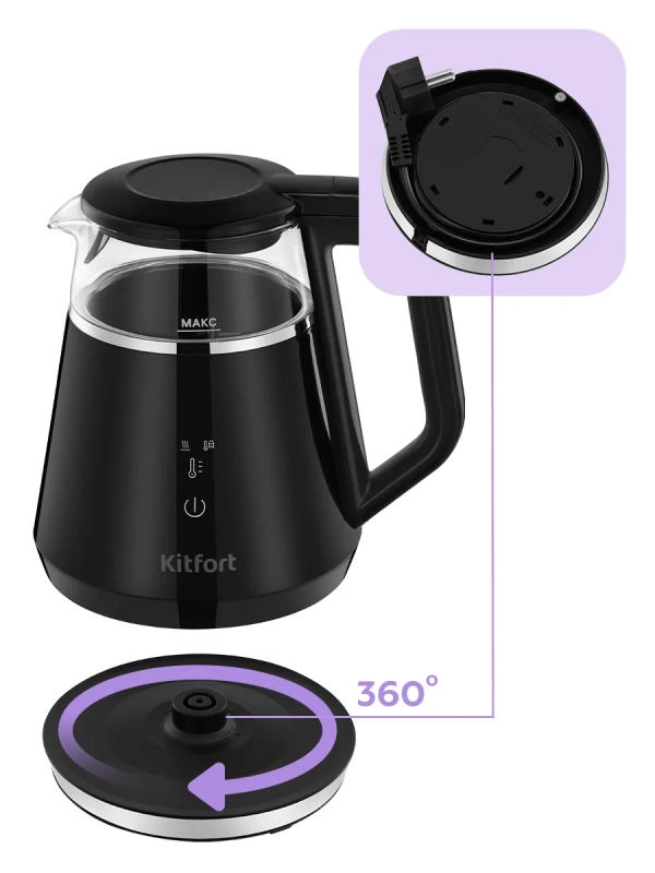 Чайник электрический с терморегулятором КТ-6696 - 1 л Чайник электрический с терморегулятором КТ-6696 - 1 л